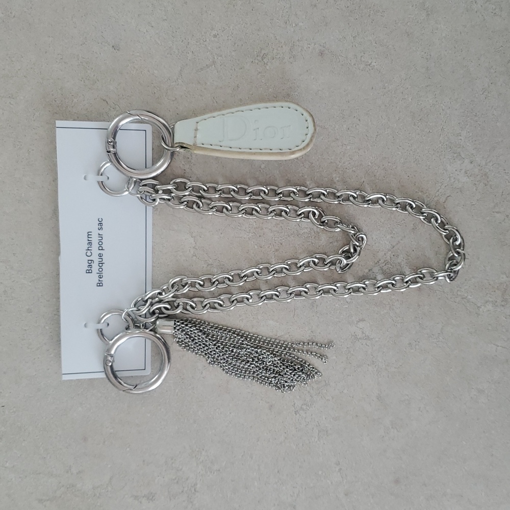 Dior Zip Pull Recycled Repurposed Onto A Large Silver Chain Bag Charm